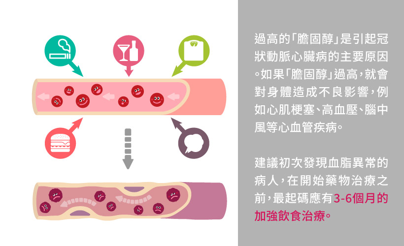 膽固醇過高對身體造成的影響示意圖